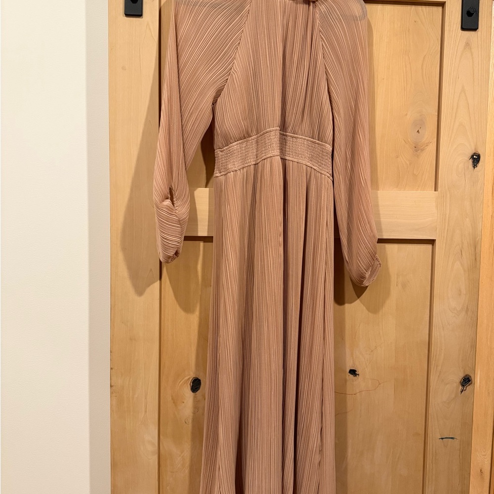 Soft Pink Long Sleeve Gown with Bishop Sleeves for Wedding Guest